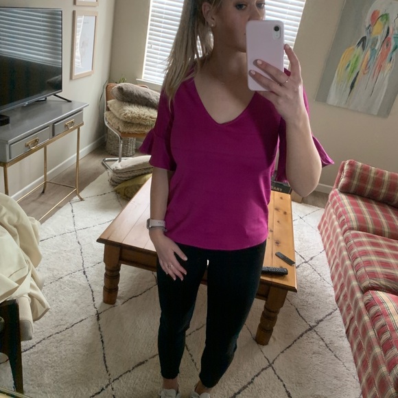 Jewel tone flounce sleeve blouse - Picture 2 of 6